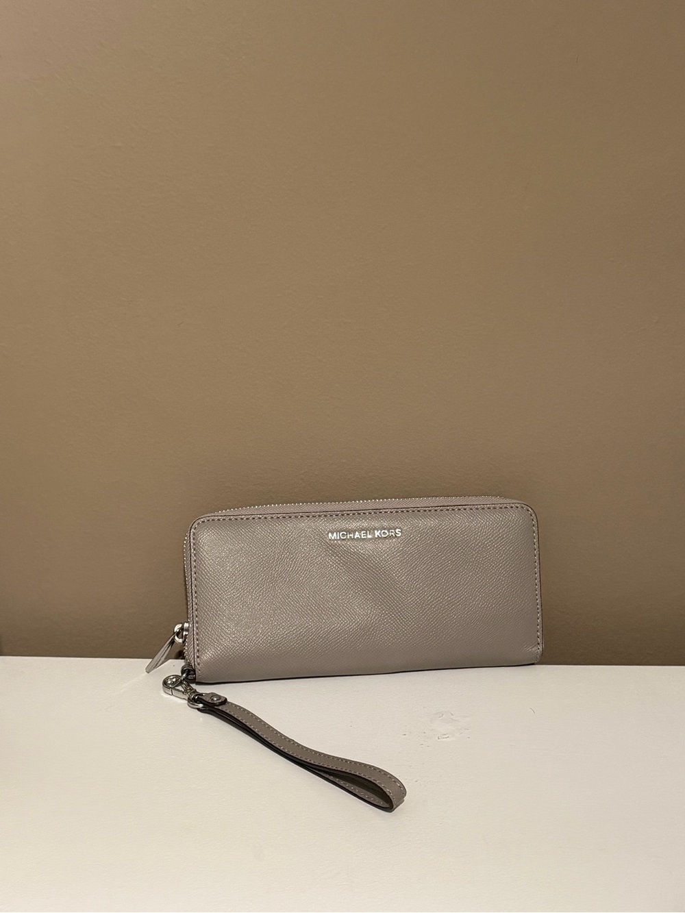 Michael Kors Neutral Taupe Zip Wristlet Wallet